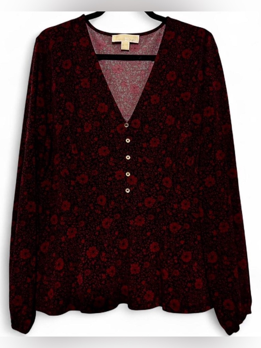 Michael Kors Burgundy Floral V-Neck